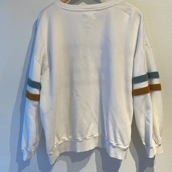 Lou & Grey Fuzzy Striped Terry Sweatshirt, White Size L - Picture 4 of 11